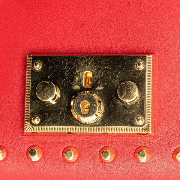 グッチ パドロック スタッズ チェーン ショルダーバッグ 432182 レッド レザー レディース GUCCI 【中古】