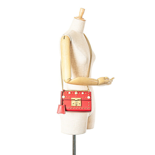 グッチ パドロック スタッズ チェーン ショルダーバッグ 432182 レッド レザー レディース GUCCI 【中古】