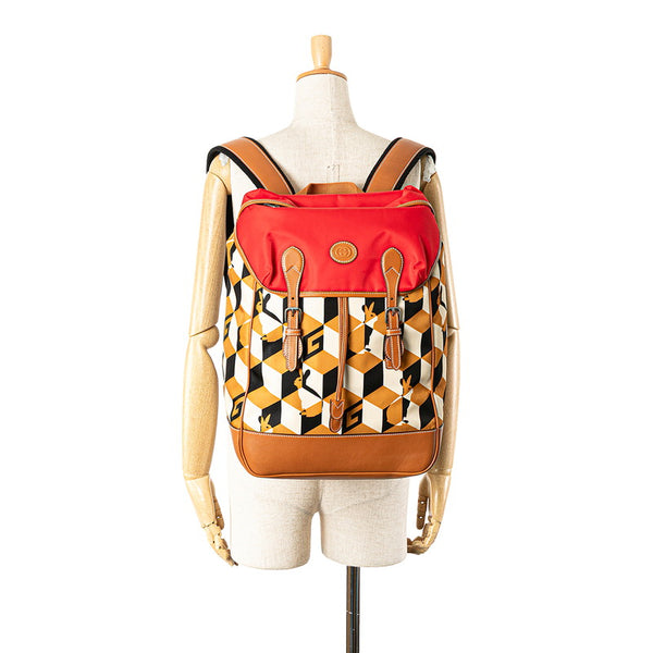 グッチ インターロッキングG リュック バックパック 696013 ブラウン ベージュ レッド ナイロン レザー レディース GUCCI 【中古】