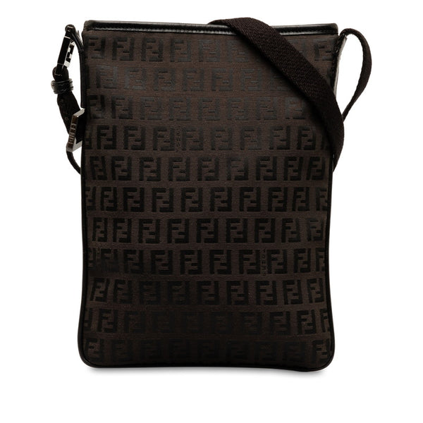 フェンディ ズッキーノ 斜め掛け ショルダーバッグ 8BT079 ブラウン キャンバス レザー レディース FENDI 【中古】