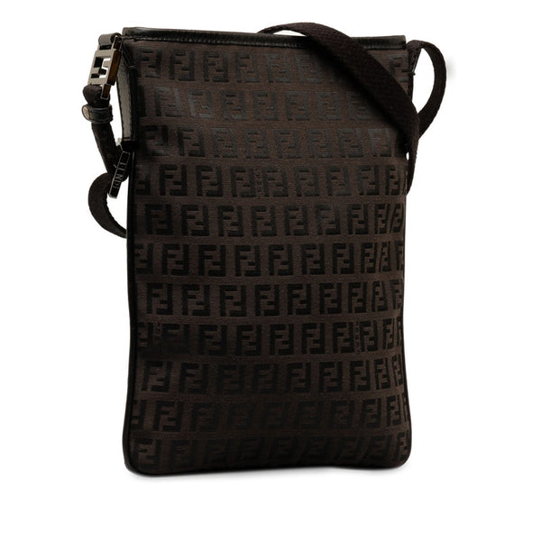 フェンディ ズッキーノ 斜め掛け ショルダーバッグ 8BT079 ブラウン キャンバス レザー レディース FENDI 【中古】