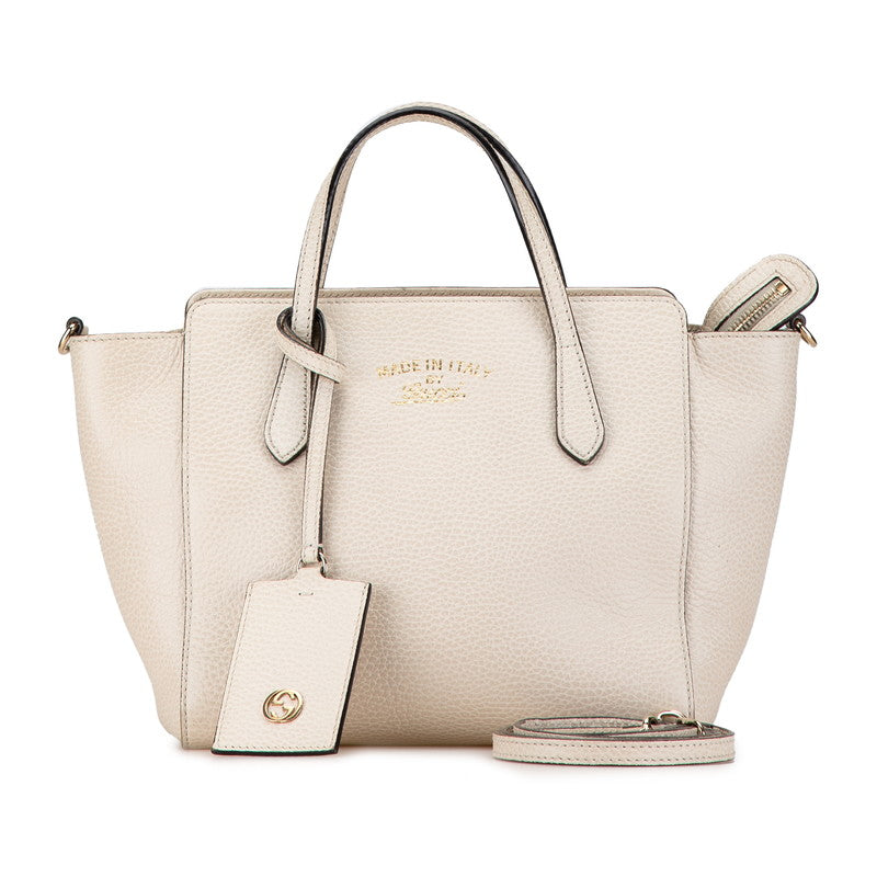 グッチ スウィング ミニ ハンドバッグ ショルダーバッグ 2WAY 368827 ホワイト ベージュ レザー レディース GUCCI 【中古】