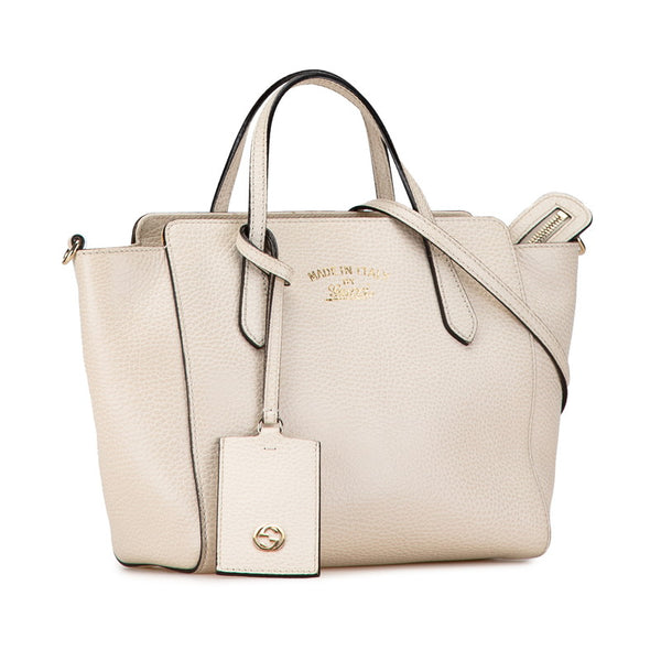 グッチ スウィング ミニ ハンドバッグ ショルダーバッグ 2WAY 368827 ホワイト ベージュ レザー レディース GUCCI 【中古】