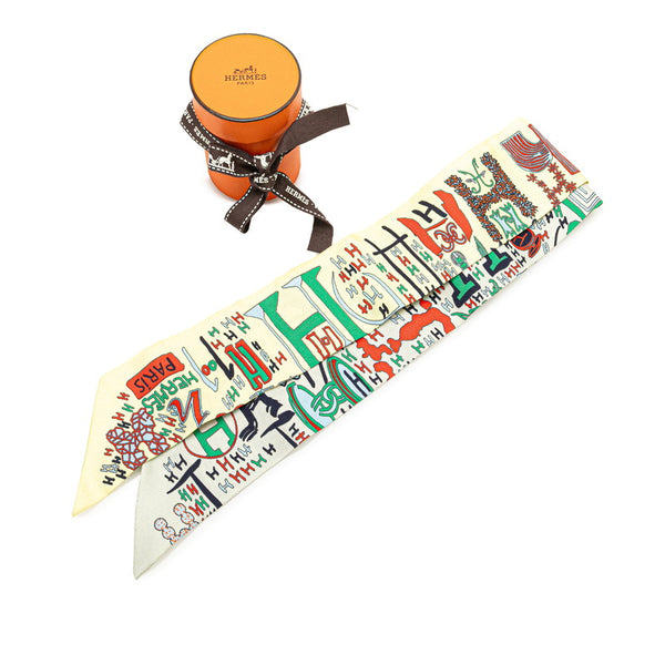 エルメス ツイリー 1001H 千と一のH スカーフ イエロー マルチカラー シルク レディース HERMES 【中古】