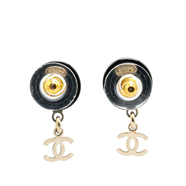 シャネル ココマーク チェーン ラウンド ピアス ブラック シルバー プラスチック メタル レディース CHANEL 【中古】