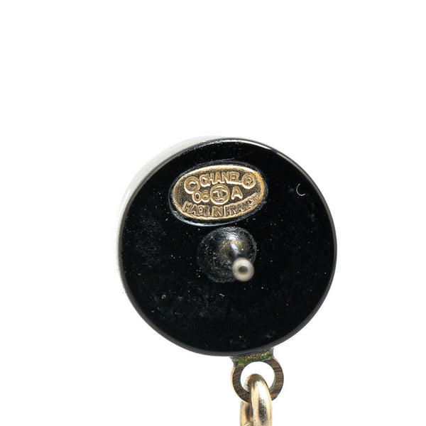 シャネル ココマーク チェーン ラウンド ピアス ブラック シルバー プラスチック メタル レディース CHANEL 【中古】