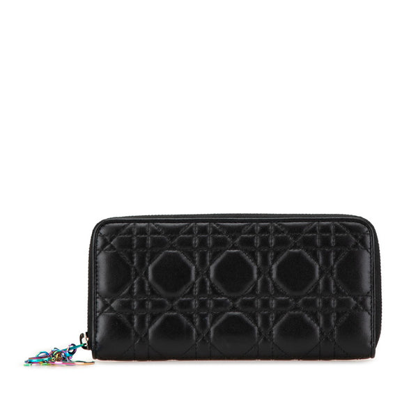 ディオール カナージュ レディディオール ラウンドファスナー 長財布  ブラック マルチカラー レザー レディース Dior 【中古】