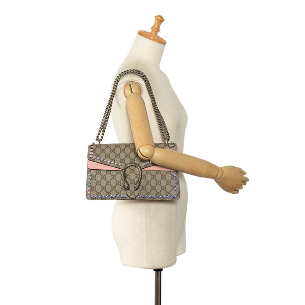 グッチ GGスプリーム ビジュー ディオニソス チェーン ショルダーバッグ 400249 ベージュ ピンク PVC スウェード レディース GUCCI 【中古】