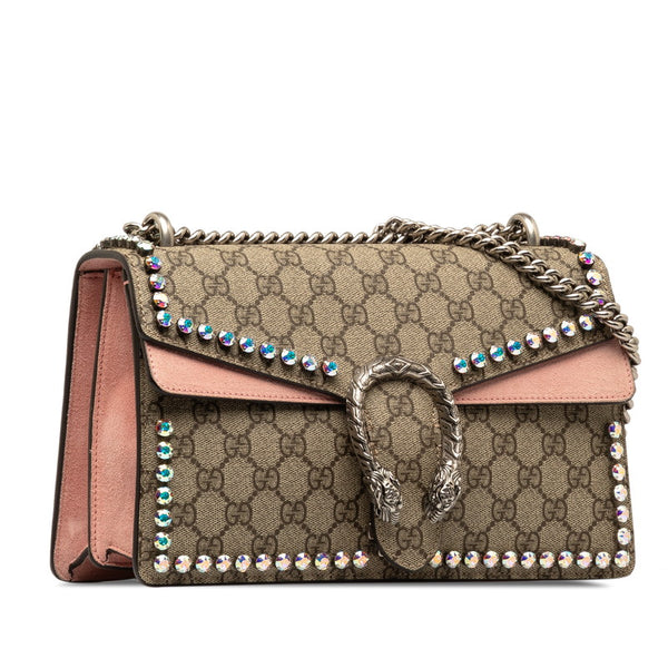 グッチ GGスプリーム ビジュー ディオニソス チェーン ショルダーバッグ 400249 ベージュ ピンク PVC スウェード レディース GUCCI 【中古】