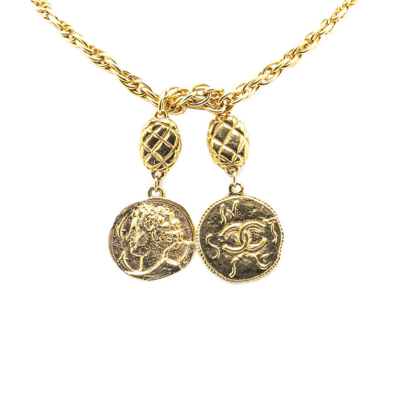 シャネル ココマーク ラウンド マトラッセ オーバル モチーフ ラリエット ネックレス ゴールド メッキ レディース CHANEL 【中古】