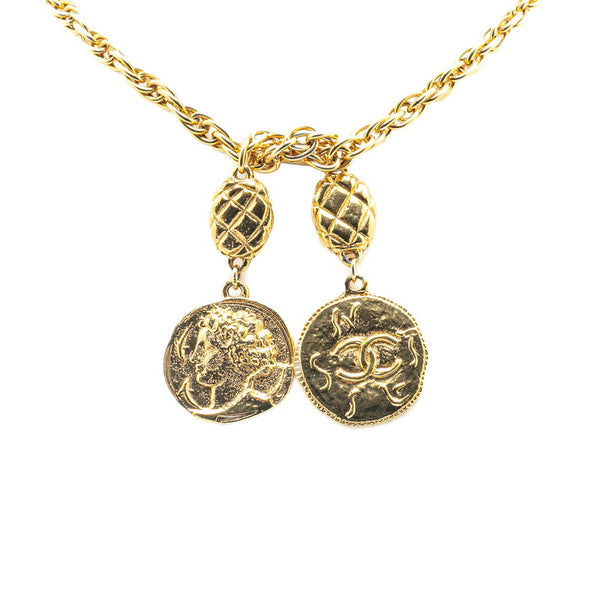 シャネル ココマーク ラウンド マトラッセ オーバル モチーフ ラリエット ネックレス ゴールド メッキ レディース CHANEL 【中古】