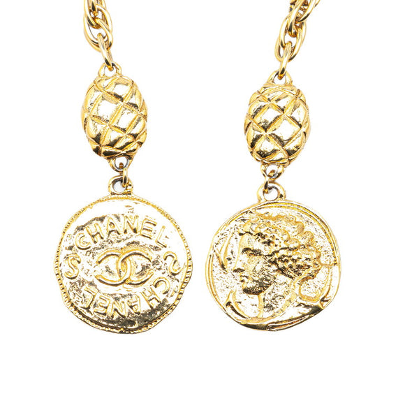 シャネル ココマーク ラウンド マトラッセ オーバル モチーフ ラリエット ネックレス ゴールド メッキ レディース CHANEL 【中古】