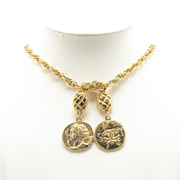 シャネル ココマーク ラウンド マトラッセ オーバル モチーフ ラリエット ネックレス ゴールド メッキ レディース CHANEL 【中古】