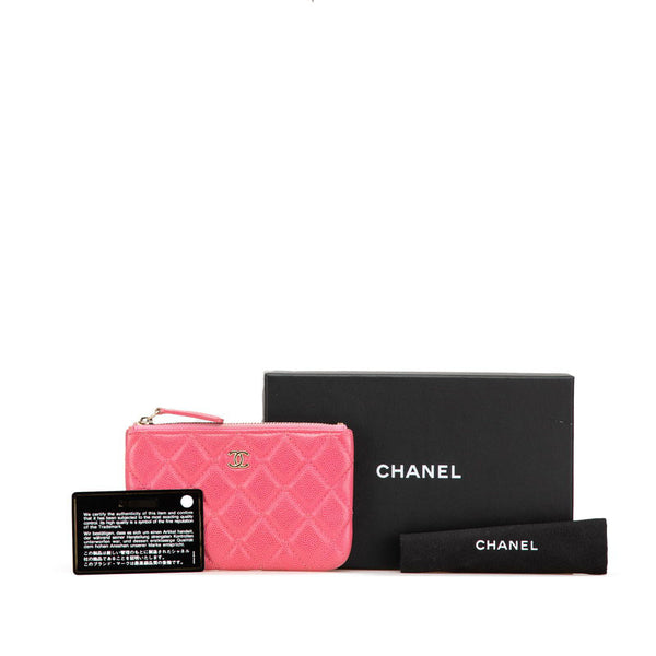 シャネル マトラッセ ココマーク ポーチ ピンク キャビアスキン レディース CHANEL 【中古】