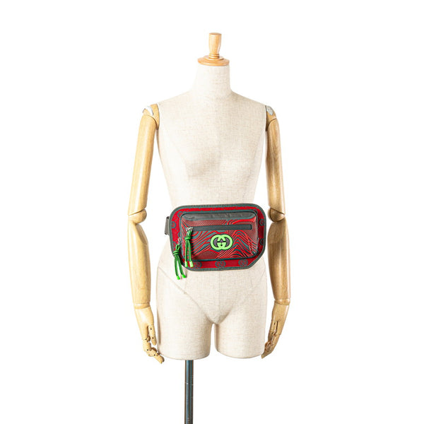 グッチ GGナイロン ベルトバッグ ボディバッグ ウエストバッグ 752102 レッド グレー ナイロン ラバー レディース GUCCI 【中古】