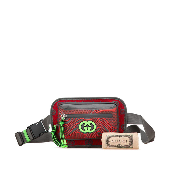 グッチ GGナイロン ベルトバッグ ボディバッグ ウエストバッグ 752102 レッド グレー ナイロン ラバー レディース GUCCI 【中古】