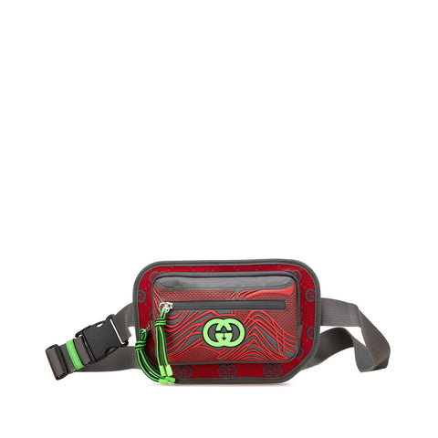 グッチ GGナイロン ベルトバッグ ボディバッグ ウエストバッグ 752102 レッド グレー ナイロン ラバー レディース GUCCI 【中古】