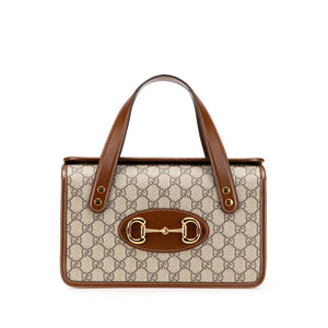 グッチ GGスプリーム ホースビット ハンドバッグ 627323 ブラウン ベージュ PVC レザー レディース GUCCI 【中古】