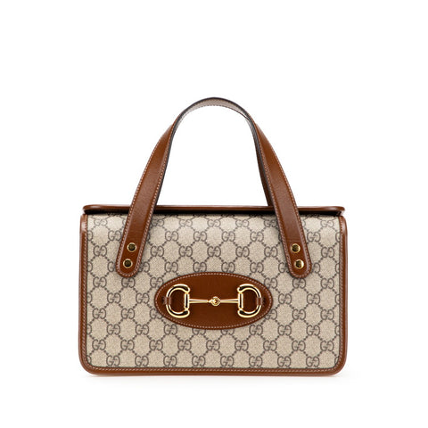 グッチ GGスプリーム ホースビット ハンドバッグ 627323 ブラウン ベージュ PVC レザー レディース GUCCI 【中古】