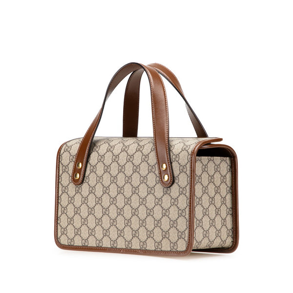 グッチ GGスプリーム ホースビット ハンドバッグ 627323 ブラウン ベージュ PVC レザー レディース GUCCI 【中古】