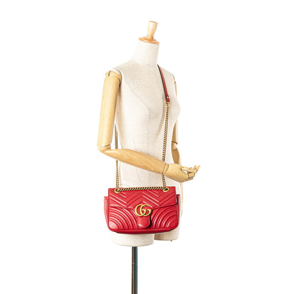 グッチ GGマーモント ダブルG キルティング スモール ハート チェーンショルダーバッグ 443497 レッド レザー レディース GUCCI 【中古】