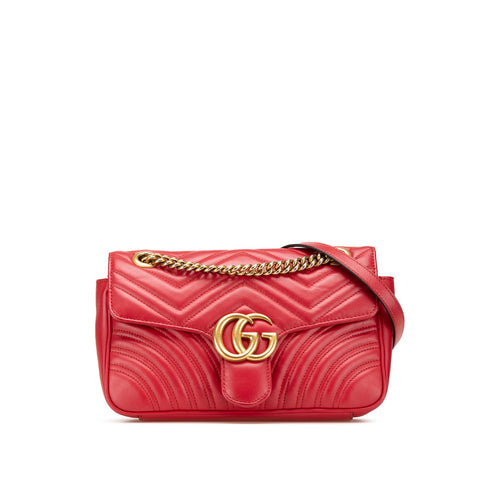グッチ GGマーモント ダブルG キルティング スモール ハート チェーンショルダーバッグ 443497 レッド レザー レディース GUCCI 【中古】