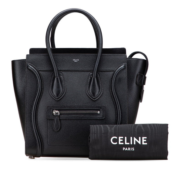 セリーヌ ラゲージ マイクロショッパー ハンドバッグ ブラック ドラムドカーフスキン レディース CELINE 【中古】