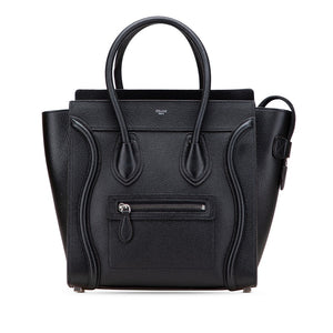 セリーヌ ラゲージ マイクロショッパー ハンドバッグ ブラック ドラムドカーフスキン レディース CELINE 【中古】