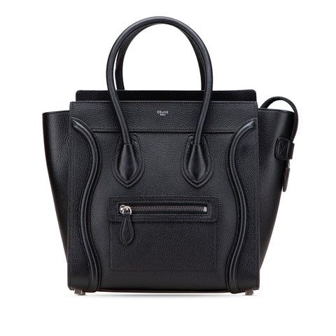 セリーヌ ラゲージ マイクロショッパー ハンドバッグ ブラック ドラムドカーフスキン レディース CELINE 【中古】