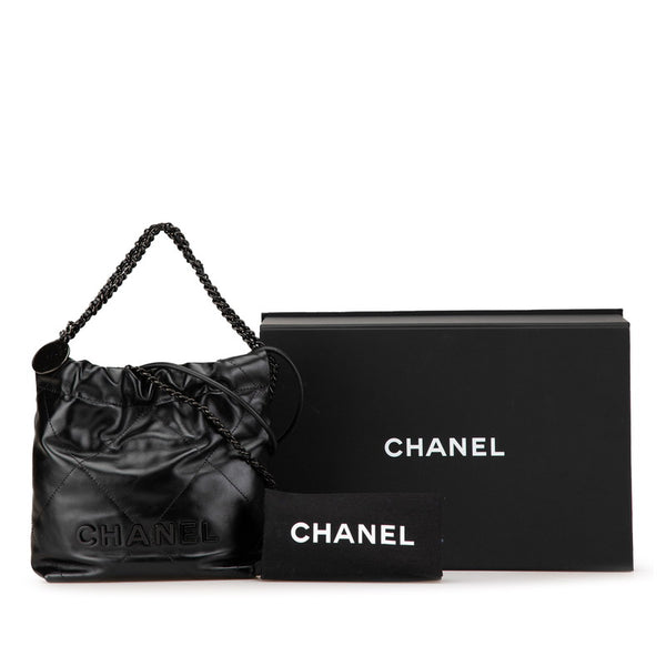 シャネル シャネル22 ミニ ハンドバッグ チェーンショルダーバッグ ブラック レザー レディース CHANEL 【中古】