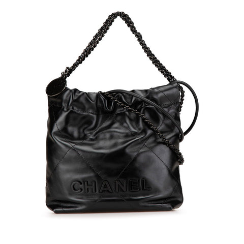 シャネル シャネル22 ミニ ハンドバッグ チェーンショルダーバッグ ブラック レザー レディース CHANEL 【中古】