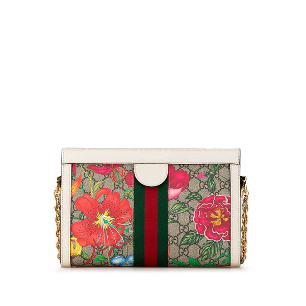 グッチ オフィディア シェリーライン フラワー チェーン 斜め掛け ショルダーバッグ 503877 ベージュ アイボリー マルチカラー PVC レザー レディース GUCCI 【中古】