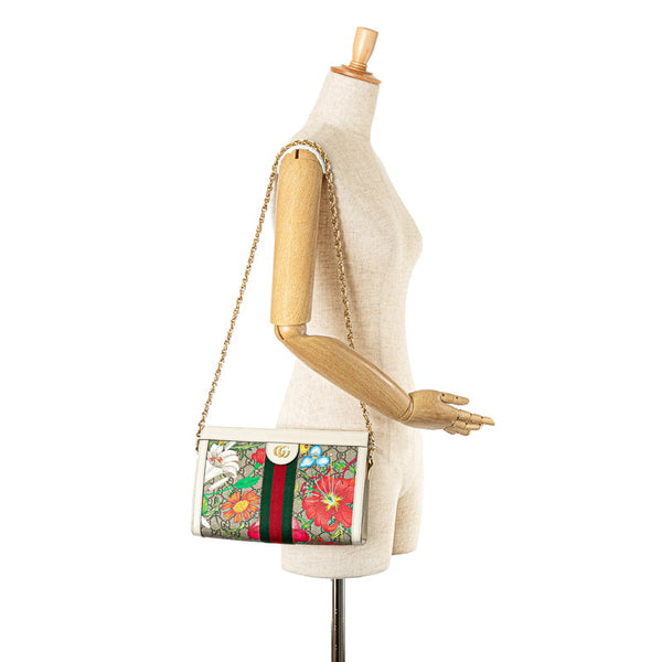 グッチ オフィディア シェリーライン フラワー チェーン 斜め掛け ショルダーバッグ 503877 ベージュ アイボリー マルチカラー PVC レザー レディース GUCCI 【中古】