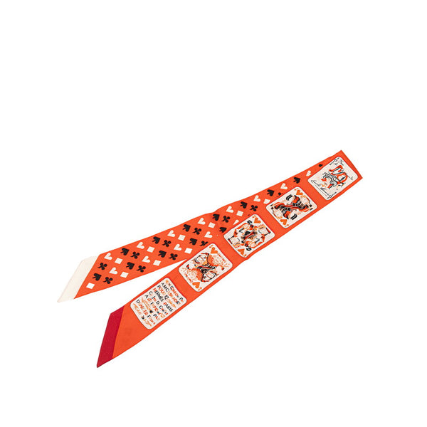 エルメス ツイリー JEU DE CARTES ジュードカルト カードゲーム トランプ柄 スカーフ オレンジ マルチカラー シルク レディース HERMES 【中古】