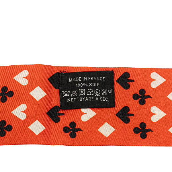 エルメス ツイリー JEU DE CARTES ジュードカルト カードゲーム トランプ柄 スカーフ オレンジ マルチカラー シルク レディース HERMES 【中古】