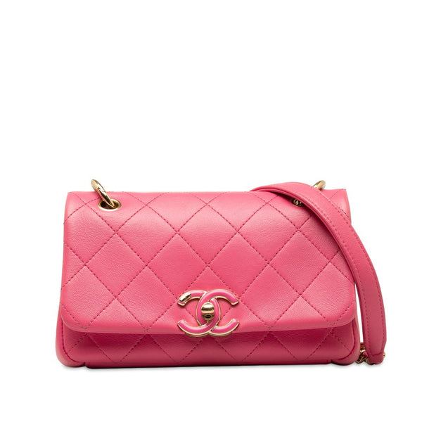 シャネル マトラッセ ココマーク 斜め掛け チェーン ショルダーバッグ ピンク レザー レディース CHANEL 【中古】