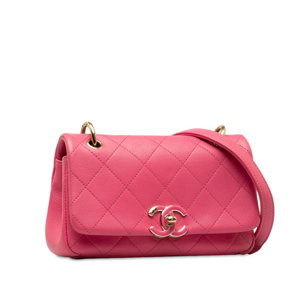 シャネル マトラッセ ココマーク 斜め掛け チェーン ショルダーバッグ ピンク レザー レディース CHANEL 【中古】