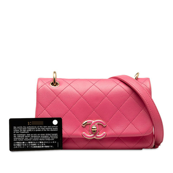 シャネル マトラッセ ココマーク 斜め掛け チェーン ショルダーバッグ ピンク レザー レディース CHANEL 【中古】