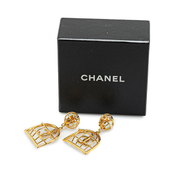 シャネル ヴィンテージ ココマーク トリカゴ 鳥籠 モチーフ イヤリング ゴールド メッキ レディース CHANEL 【中古】