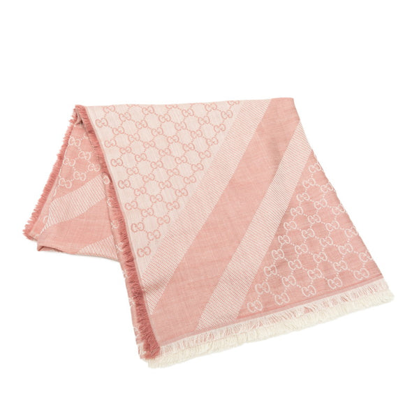 グッチ GGスプリーム ストール 281942 ピンク ホワイト ウール シルク レディース GUCCI 【中古】