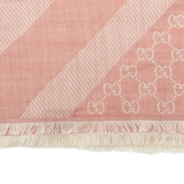 グッチ GGスプリーム ストール 281942 ピンク ホワイト ウール シルク レディース GUCCI 【中古】