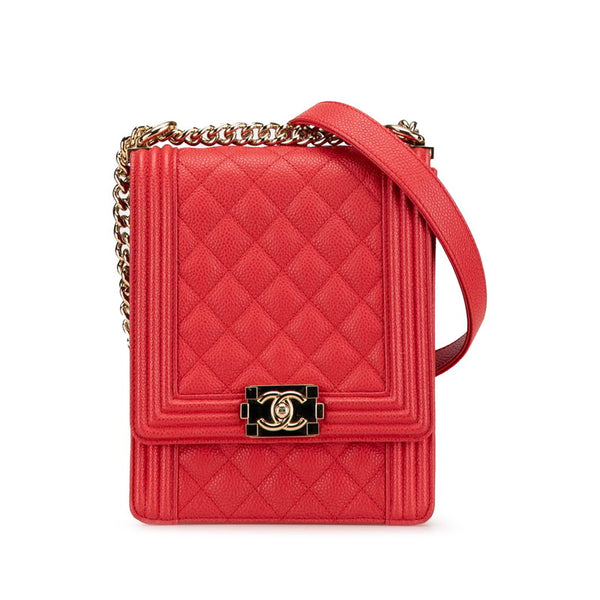 シャネル マトラッセ ボーイシャネル チェーン ショルダーバッグ AS0130 レッド キャビアスキン レディース CHANEL 【中古】