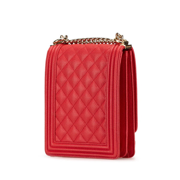 シャネル マトラッセ ボーイシャネル チェーン ショルダーバッグ AS0130 レッド キャビアスキン レディース CHANEL 【中古】