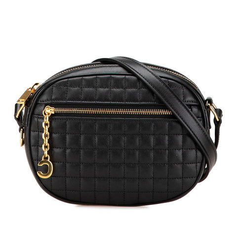 セリーヌ Cチャーム スモール 斜め掛け ショルダーバッグ カメラバッグ ブラック レザー レディース CELINE 【中古】