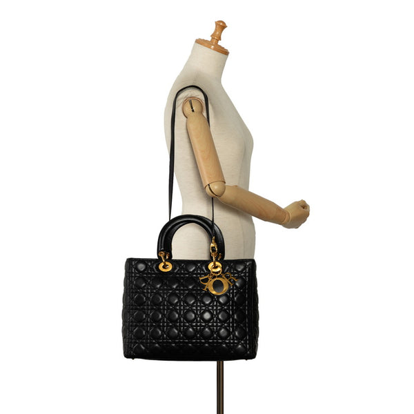ディオール カナージュ レディディオール ハンドバッグ ショルダーバッグ 2WAY ブラック ゴールド レザー レディース Dior 【中古】