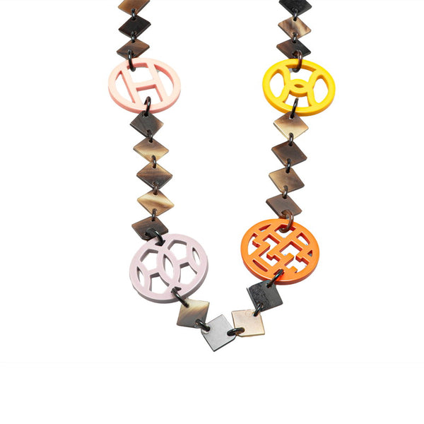 エルメス アヴァ ネックレス ブラウン マルチカラー バッファローホーン レディース HERMES 【中古】