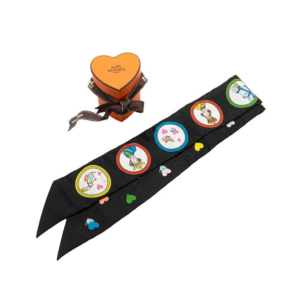 エルメス ツイリー Tea Time スカーフ ブラック マルチカラー シルク レディース HERMES 【中古】