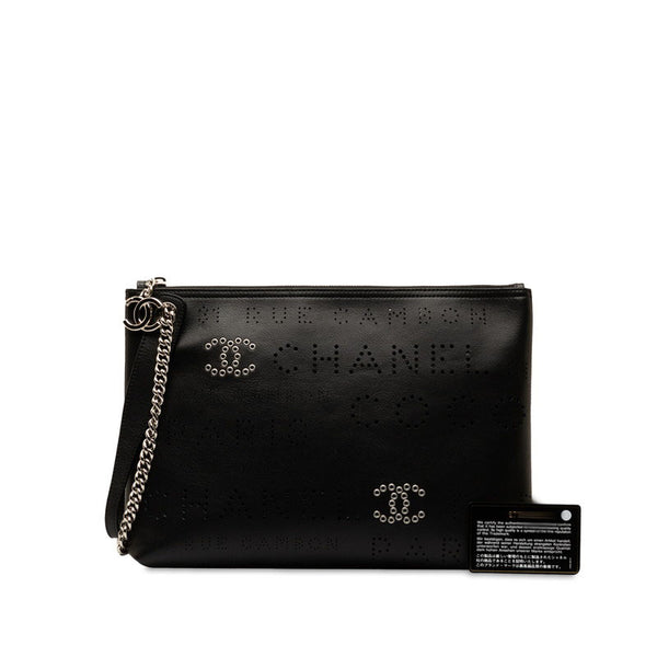 シャネル ココマーク パンチング クラッチバッグ セカンドバッグ ブラック レザー レディース CHANEL 【中古】