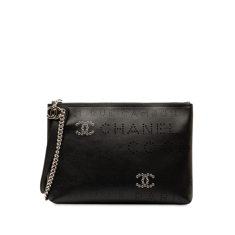シャネル ココマーク パンチング クラッチバッグ セカンドバッグ ブラック レザー レディース CHANEL 【中古】