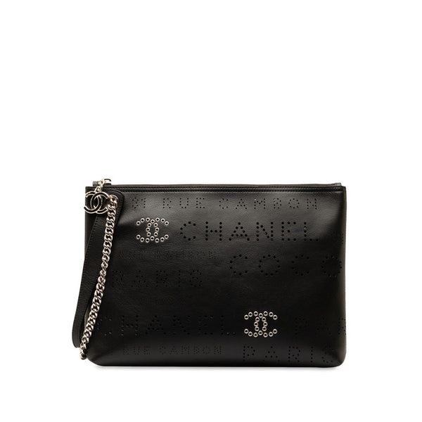 シャネル ココマーク パンチング クラッチバッグ セカンドバッグ ブラック レザー レディース CHANEL 【中古】